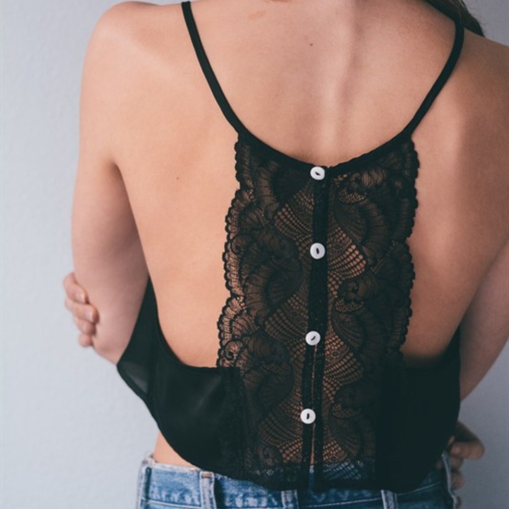 Black Satin Lace Top - Picture 2 of 3